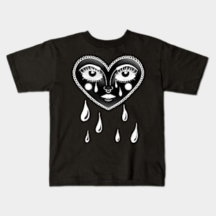 Crying Heart Black and White Tattoo Design Kids T-Shirt